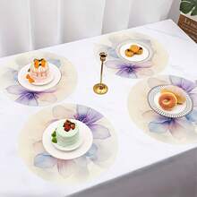 4-Piece Spring Round Tableware, Purple Flower And White Watercolor Illustration, 15inch , Easter Valentine's Day Mother's Day Family Party Kitchen Dining Decoration, Machine Washable, Polyester - 彩色 - 查看 5