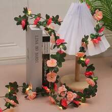 LED Red & Pink Rose Flower String Lights, Suitable For Valentine's Day, Mother's Day, Home, Party Decoration, Applicable For Bedroom, Living Room, Balcony, Party Scene. Battery Powered (Batteries Not Included) - Warm white light - View 6