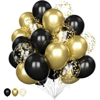 20pcs 10/12 Inch Black & Gold Chrome Sequin & Latex Helium Balloons Set, Suitable For Birthday, Wedding, Anniversary, Graduation, Baby Shower Decoration