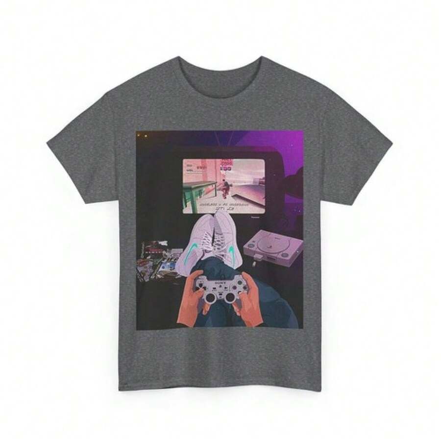 NOSTALGIA PLAYER CONTROLLER ART T-SHIRT GIFT FOR MEN AND WOMEN PLAYSTATION Y2K CONSOLE - 白色 - 查看 1