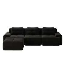 Living Room Sofa Made Of Corduroy, Boneless L-Shaped Sofa With Deep Seat, 3-Seater Modular Sofa With Ottoman, Corner Sofa For Living Rooms And Apartments, Assembly Not Included - 黑色 - 查看 11