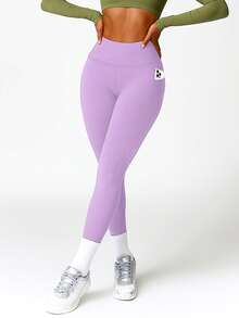 High Waisted Tummy Control Pocket Shaping Training Leggings,Tummy Control Butt-Lifting Training Leggings With Pockets - 淡紫色 - 查看 2