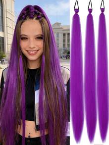 3条26英寸（约70厘米）紫色编织马尾辫接发，适合编织，顶部带弹性包裹，自然柔软渐变色合成编织接发，适合女孩（紫色/浅紫色） - 彩色 - 查看 12