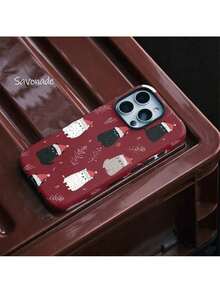 [Shipped from Mexico]Funda de Teléfono de Entrega Local: Funda de Teléfono con Ilustración de Gato Navideño, Adecuada para iPhone 17/16PM/15PM/13/13 Mini/12/11/XS Max/7/SE2, Acabado Brillante - Blanco - Ver 3