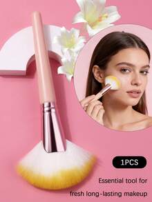 1支高品质柔软不刺激的扇形化妆刷，用途广泛，可用于散粉、修容、高光，经久耐用的美妆工具 - 珊瑚粉 - 查看 3