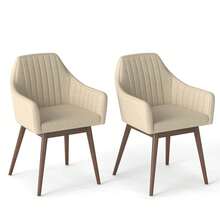 Lifezeal Dining Chairs Set Of 2 Upholstered Accent Chairs With Comfy Padded Backrest Beige/Black/Gray - 米色 - 查看 9