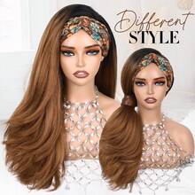 Tóc giả tổng hợp 26 inch kèm băng đô, kiểu tóc gợn sóng với phần đuôi xoăn nhiều lớp, tóc giả xoăn tự nhiên, dễ đội cho nữ. - Nhiều màu - Xem 4