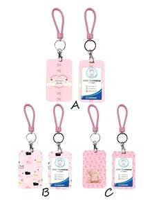 1pc Pink ABS Puppy & Bear Pattern Keychain Pendant, Bag Charm, ID/Card Holder, Suitable For All Seasons