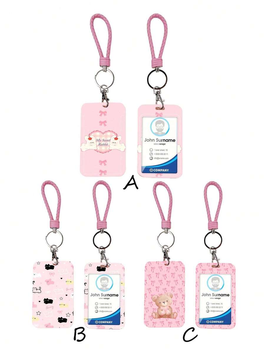 1pc Pink ABS Puppy & Bear Pattern Keychain Pendant, Bag Charm, ID/Card Holder, Suitable For All Seasons