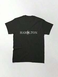 Hamilton Text Logo Masks And Tee-Shirts Active T-Shirt, Women's T-Shirt, 220g Pure Cotton, Casual Short-Sleeved, Perfect For Casual Daily Wear. -Premium Cotton Graphic Printed Round Neck T-Shirts-365TT-Shirt- Oversized Casual Short Sleeve Round Neck Tee, Soft Breathable Fabric For Holiday Parties& Gift Giving - 黑色 - 查看 1
