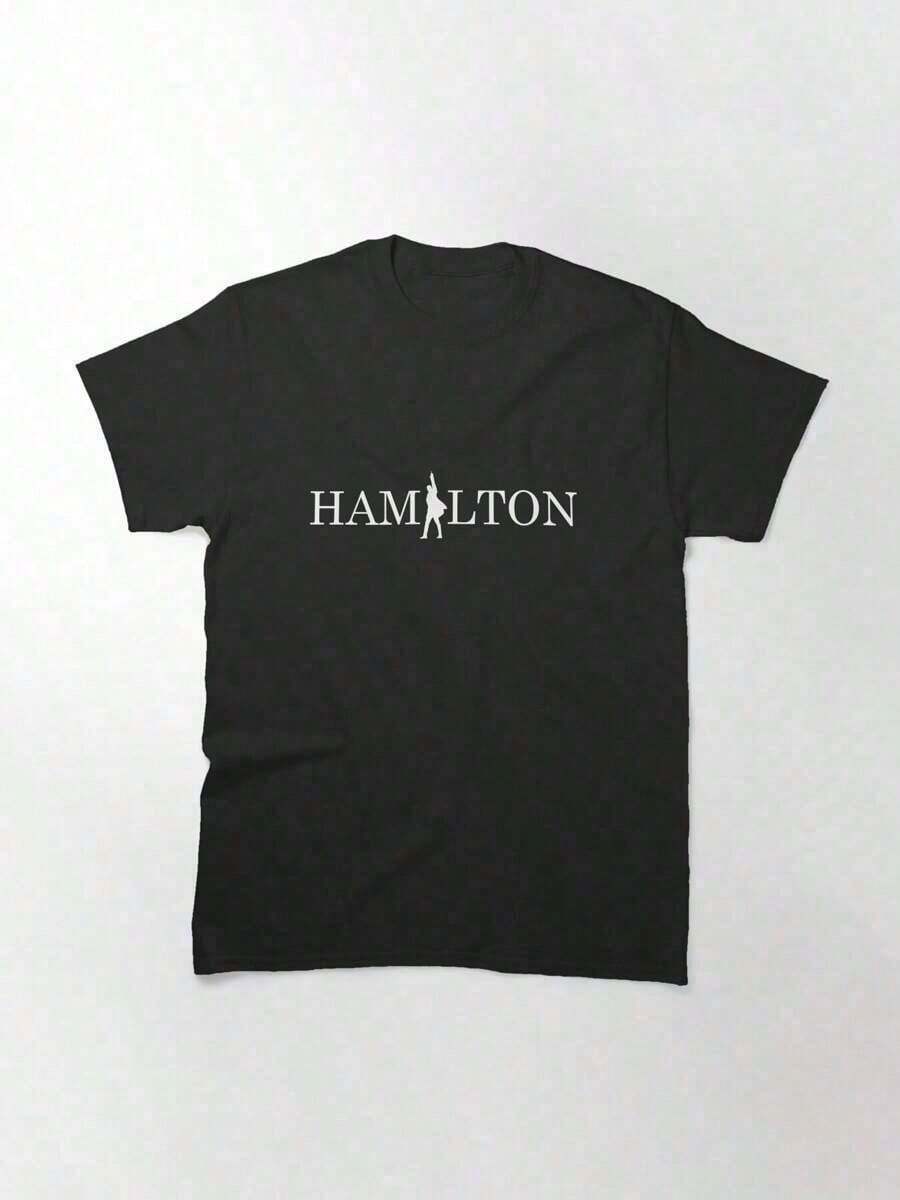 Hamilton Text Logo Masks And Tee-Shirts Active T-Shirt, Women's T-Shirt, 220g Pure Cotton, Casual Short-Sleeved, Perfect For Casual Daily Wear. -Premium Cotton Graphic Printed Round Neck T-Shirts-365TT-Shirt- Oversized Casual Short Sleeve Round Neck Tee, Soft Breathable Fabric For Holiday Parties& Gift Giving - 黑色 - 查看 1