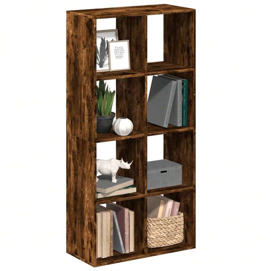vidaXL Raumteiler-Regal, geräucherte Eiche, 69,5 x 29 x 137,5 cm - Braun - Übersicht 1