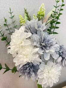 Flor de Rosa de Seda Artificial com Vaso para Decoração Doméstica, Casamento em Todas as Estações - Azul - Visão 6