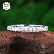 1pc S925 Sterling Silver Minimalist Elegant Design Women's Ring, Inlaid With 14pcs 2mm Synthetic Moissanite, Luxury Fashionable Jewelry, Suitable For Wedding, Daily, Vacation, Party And Other Occasions - Silver - View 4