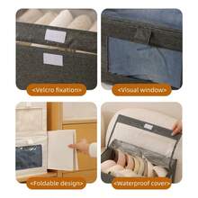 1 pieza Caja de almacenamiento de calcetines con estilo de cajón, caja organizadora rectangular de lino simple con compartimentos, caja de almacenamiento plegable para el hogar para calcetines y accesorios - Blanco - Ver 10