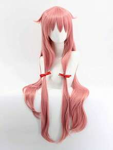 时尚女士超长直发粉色合成假发，带刘海、低马尾和两个红色蝴蝶结，采用耐热高温纤维制成，无需胶水，外观自然，适合节日派对、角色扮演、圣诞聚会、动漫服装等场合。舒适耐用，新手友好，是节日配饰的理想之选，尤其适合动漫展卡通人物造型，也是送给她的生日礼物。 - 彩色 - 查看 4
