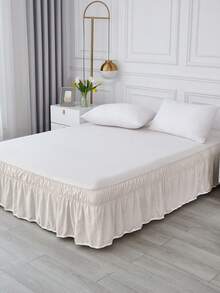 1件米色波西米亚风床裙,白色蓬松绒球饰边 - 柔软涤纶防尘裙,农舍风格,透气,可机洗,家居装饰,波西米亚风卧室,农舍风格装饰,绒球风格 - 米灰色 - 查看 7