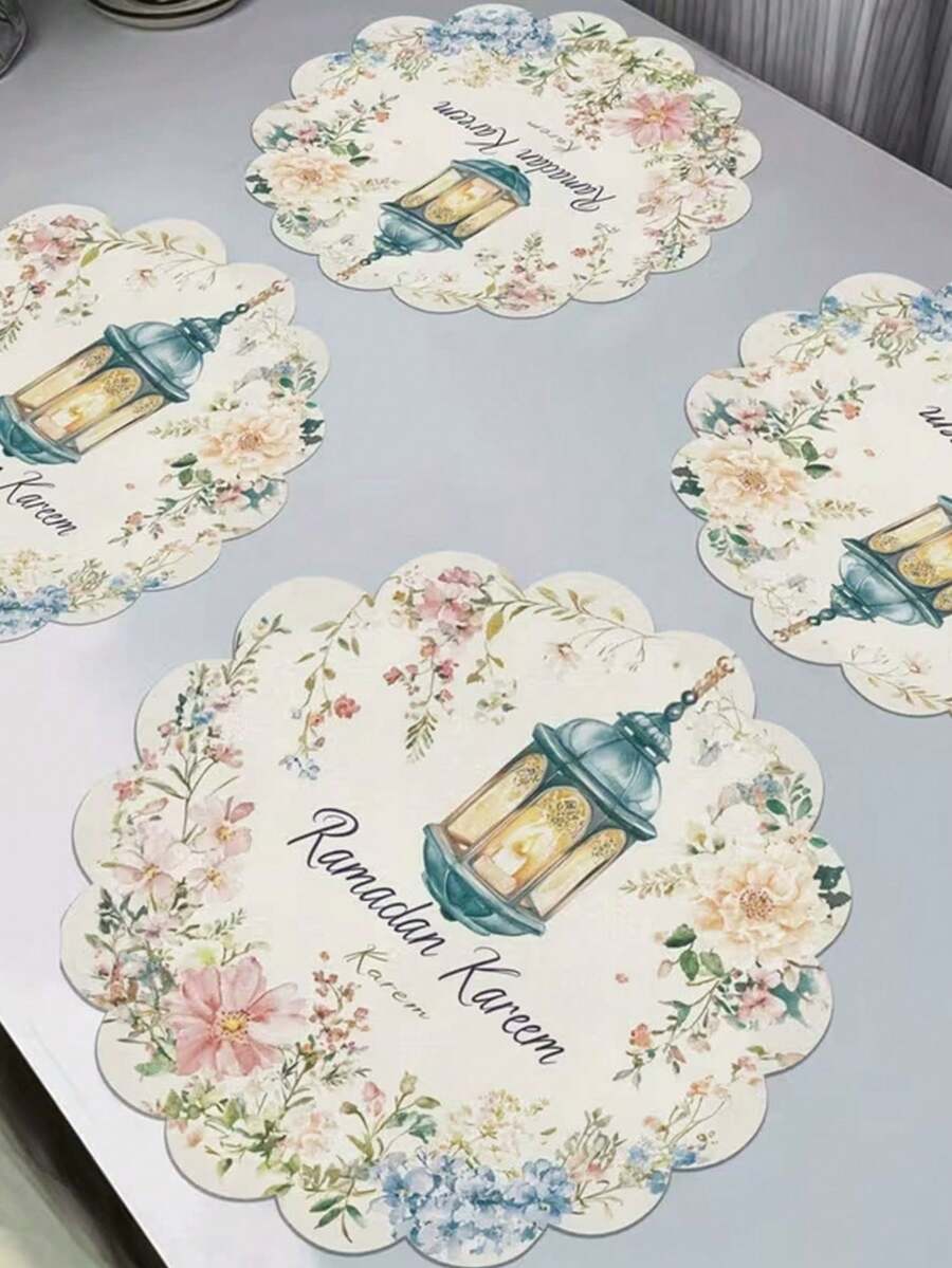 1pc Moon Print Irregular Placemat, Holiday Decoration For Dining Room, Restaurant, Party, Home - Multicolor - View 1