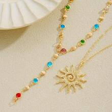 Women's Multilayered Necklace, Costume Jewelry With Colorful Stones, Sun Ornament, Fashion Accessory - 彩色 - 查看 6