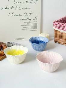 1pc Ins Style Petal Pattern Ceramic Bowl, Household Creative Gradient Flower Salad Bowl, Internet-Famous High-Value Breakfast Bowl And Dessert Bowl, Colorful Fruit Bowl, - Multicolor - View 4