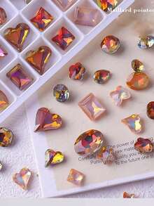 50个/包 混合尺寸焦糖色美拉德尖底3D美甲装饰，秋冬美甲配件，手工DIY美甲饰品，超闪亮美甲宝石 - 彩色 - 查看 3