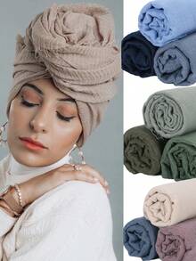 3pcs/Set Women's Solid Color Crinkle Hijab Scarf Set, Everyday Headscarf