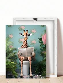 1张趣味长颈鹿浴室墙面艺术海报，热带植物装饰，送给朋友的理想礼物，卧室艺术画，客厅装饰，办公室装饰，浴室装饰，墙面挂饰，家居装饰，房间装饰，帆布墙画，海报，带框墙画，可选画框 - 彩色 - 查看 15