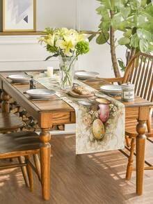 1pc Easter Home Decor, Rabbit, Easter Bunny, Easter Eggs, Happy Easter, Easter Decoration Set, Living Room Decor Set, Bedroom Decor Set, Dining Room Decor Set, Faux Linen Material, Multiple Sizes Available, Dining Table Decor, Fireplace Scarf, Placemats, Coasters, Home Accents - Multicolor - View 3