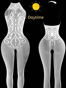 1 Piece Of Glow-In-The-Dark Fishnet Bodysuit, Open-Crotch Sheer Mesh Bodysuit With Light-Up Mesh, Women's Sexy Lingerie, Women's Erotic Bodysuit, Women's Glow-In-The-Dark Party Lingerie, Role-Play Costumes, Exotic-Style Apparel, Erotic Bodysuits, Bodysuits, Women's Sexy Bodysuits, Valentine's Day Lingerie - trắng - Xem 9