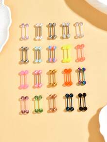 316医用钢钛合金低过敏性舌钉饰品，闪亮水钻舌环/乳环，适合日常佩戴和节日装扮，可作为礼物送给朋友 - 彩色 - 查看 4