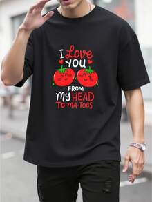 I Love You From My To-Ma-Toes Tomato Matching Clothes-Shirt       Jpg% Cotton Summer B5men's Short Sleeve Tops-Shirt - Black - View 7