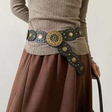 1 pièce Ceinture en PU de style rétro bohème, look de cowgirl occidentale américaine, convient pour toutes les saisons : automne, Halloween - Noir - Voir 32