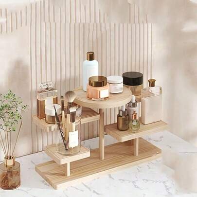 1个多层木质展示架，5个小型珠宝展示平台，多功能桌面展示架，适用于各种活动，木质多用途展示架，适合收藏品和纪念品，室内外装饰