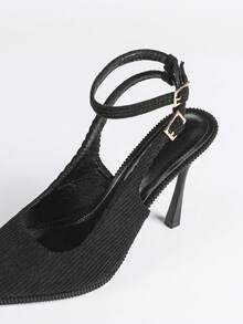 Women's Pointed Toe Thick Sole Backless Sandals With Metal Buckle, Elegant Basic High Heel Shoes For Summer & Autumn - Black - View 8