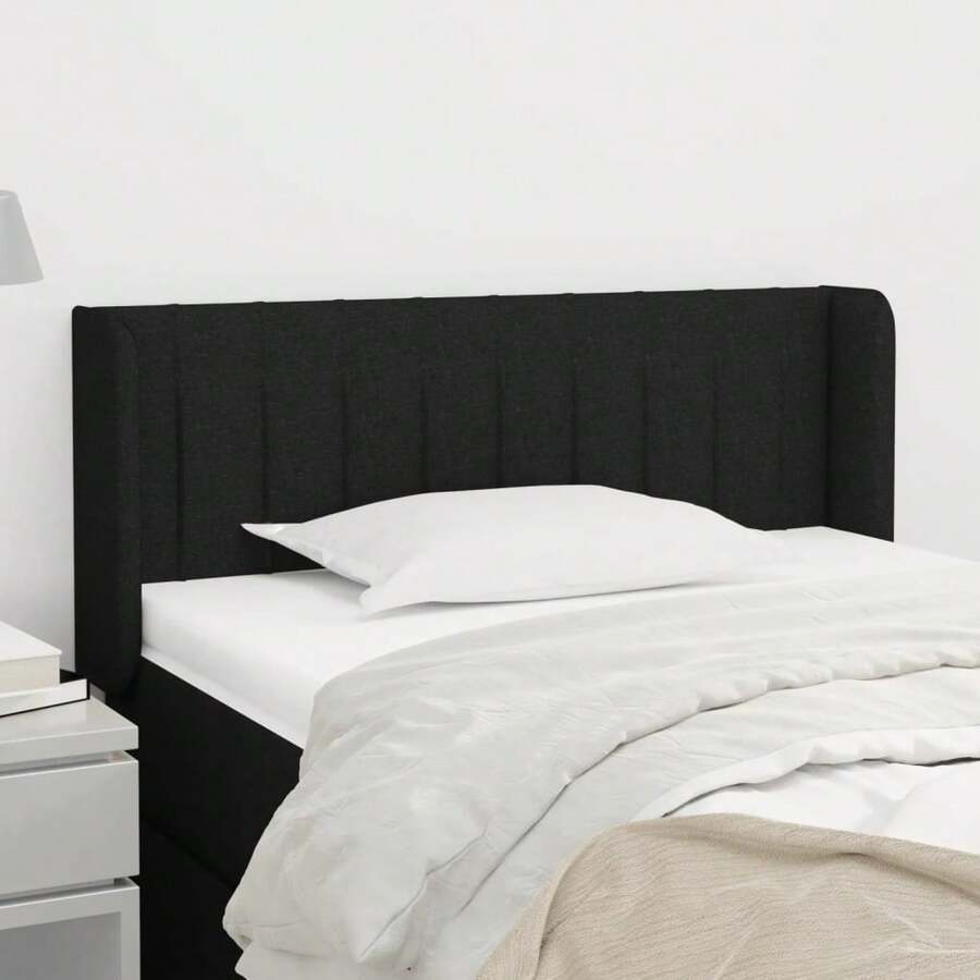 vidaXL Tête de lit com tecido preto oreilles 103x16x78/88 cm - Preto - Ver 1