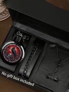 中号彩色图案复古翻盖装饰怀表项链，男女通用独特石英怀表套装，学生款 - 均碼 - 查看 7