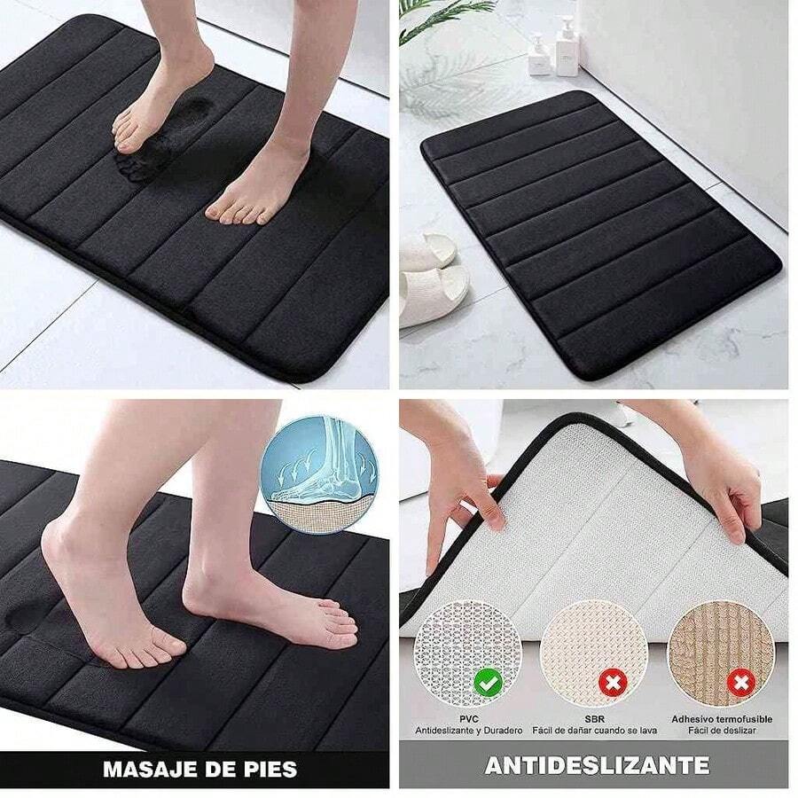 Timotech Tapete de Bao Antideslizante, Suave y Duradero, Absorbe al Agua, Alfombra para Bao de Espuma elstica con Forro Trasero de Goma, Tapete para Cocina y Bao (32x20, Negro) - 1'1" x 8" (rectangular) + negro 1 - Ver 1