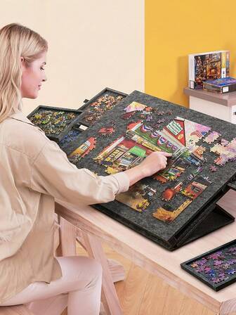 1 Set Foldable/Upright Puzzle Board Felt Mat With 4 Drawers, Suitable For Puzzles Under 500 Pieces, Portable Foldable Large Puzzle Mat