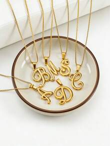 MECYLIFE 1pc Personalized Letter Necklace, Stainless Steel Women Jewelry Name Necklace, Versatile Daily Wear - Yellow Gold - View 3