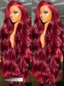 10-36Inch 180% Density Natural Black Color 13x4 Lace Front Wigs Human Blended Hair Body Wave HD Lace Front Wigs Human Blended Hair Pre Plucked With Baby Hair Natural Color Human Blended Hair Lace Frontal Wigs For Women 99J Burgundy - S99J/BUG - View 4