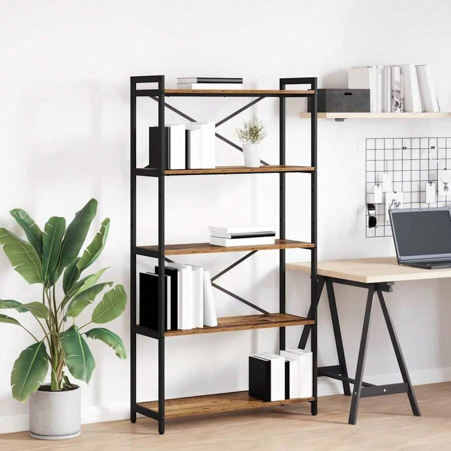 vidaXL Étagère Bois ancien 80 x 30 x 155 cm Bois d'ingénierie - Tabac - Voir 1