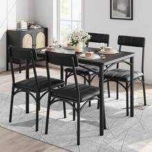 Juego de Comedor de 5 Piezas para 4 Personas con Sillas Tapizadas, Mesa Rectangular para Cocina o Comedor, Muebles Compactos Ideales para Espacios Pequeños, Departamento o Estudio - Negro - Ver 2
