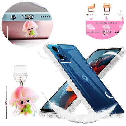 1 Motorcycle Air Cushion Shockproof Phone Case + 1 2D Acrylic Cute Jellyfish Phone Dust Plug, Vivo Air Cushion Phone Case, Redmi Air Cushion Phone Case, Transparent Phone Case, Phone Shell, Phone Protective Cover, Phone Protective Case, Phone Jacket, Shockproof Phone Case, Minimalist Phone Case, Solid Color Phone Case, Four-Corner Shockproof Transparent Phone Case, TPU Phone Case (Military-Grade Shock-Resistant), Lightweight Phone Protective Case