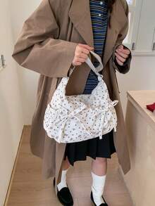 Túi đeo chéo vai có khóa kéo, trang trí nơ xinh xắn mới, rất cần thiết cho công việc, đi làm và mua sắm. - trắng - Xem 5