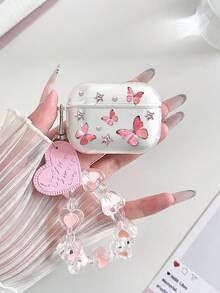 Butterfly Painted Transparent Attached Heart Bracelet Suitable For Compatible With Airpod Case, Headphones, Compatible With Airpods Pro 3 Case, Compatible With AirPods Pro (2nd Generation), Compatible With AirPods 3, Compatible With AirPods Pro, Compatible With AirPod1/2, Compatible With Airpods 4 Case Cover - Multicolor - View 1