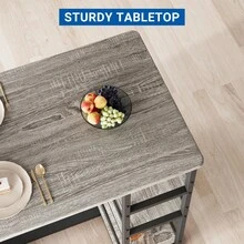 Juego de Comedor para 2 Personas con Sillas Tapizadas, Mesa de Barra de 90 cm con 3 Niveles de Almacenaje, Muebles Retro en Gris para Cocina, Departamento o Barra de Desayuno - Gris - Ver 8