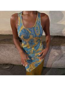 Tassel Print Dress Spring New Holiday Style Suspender Dress - 金色 - 查看 2