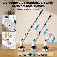 2025 Electric Rotating Cleaning Brush, Rechargeable Cleaning Brush, Shower Cleaning Brush With 9 Brush Heads, 2 Hours Of Battery Life, Dual Speed Adjustment, Retractable Handle, IPX7 Waterproof, Suitable For Bathtubs, Tiles, Floors, Cars, Halloween And Christmas Gifts, Household Essentials - 白色 - 查看 2