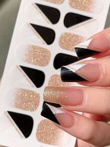 5张全包式指甲油贴纸，闪亮爱心法式美甲情人节自粘指甲贴条，适合女性和女孩，DIY美甲套装，美甲用品 - 彩色 - 查看 5