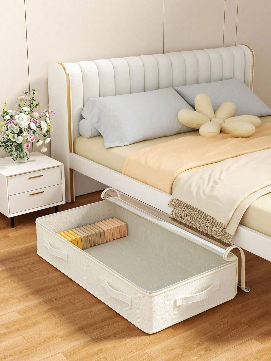 1 pieza Bolsa de almacenamiento gris visible debajo de la cama, aprovechando totalmente el espacio debajo de la cama, bolsa de almacenamiento para la parte superior del armario, resolviendo fácilmente los problemas de almacenamiento, bolsa de almacenamiento plana, bolsa de almacenamiento para cajones, bolsa de almacenamiento para edredones, bolsa de almacenamiento para ropa, fácil de doblar, adecuada para el almacenamiento en el dormitorio, almacenamiento en la parte inferior de la cama, decoración de la habitación, almacenamiento de ropa de temporada, etc., canasta de almacenamiento, organizadores, artículos de la habitación, cestas de regalo, cesta, organizador de dormitorio, cesta organizadora, cesta de escalera, canastas de Pascua, cesta de madera, linda canasta de regalo, para volver a la escuela - Blanco - Ver 1